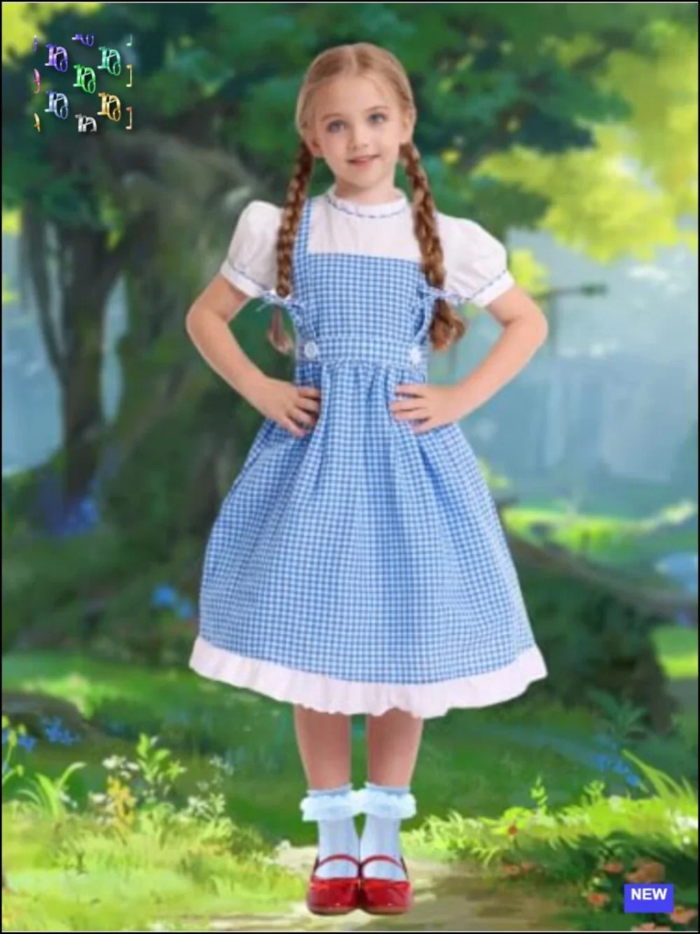 Girls Princess Halloween Costume Set with Headpiece and Socks, Blue Dress